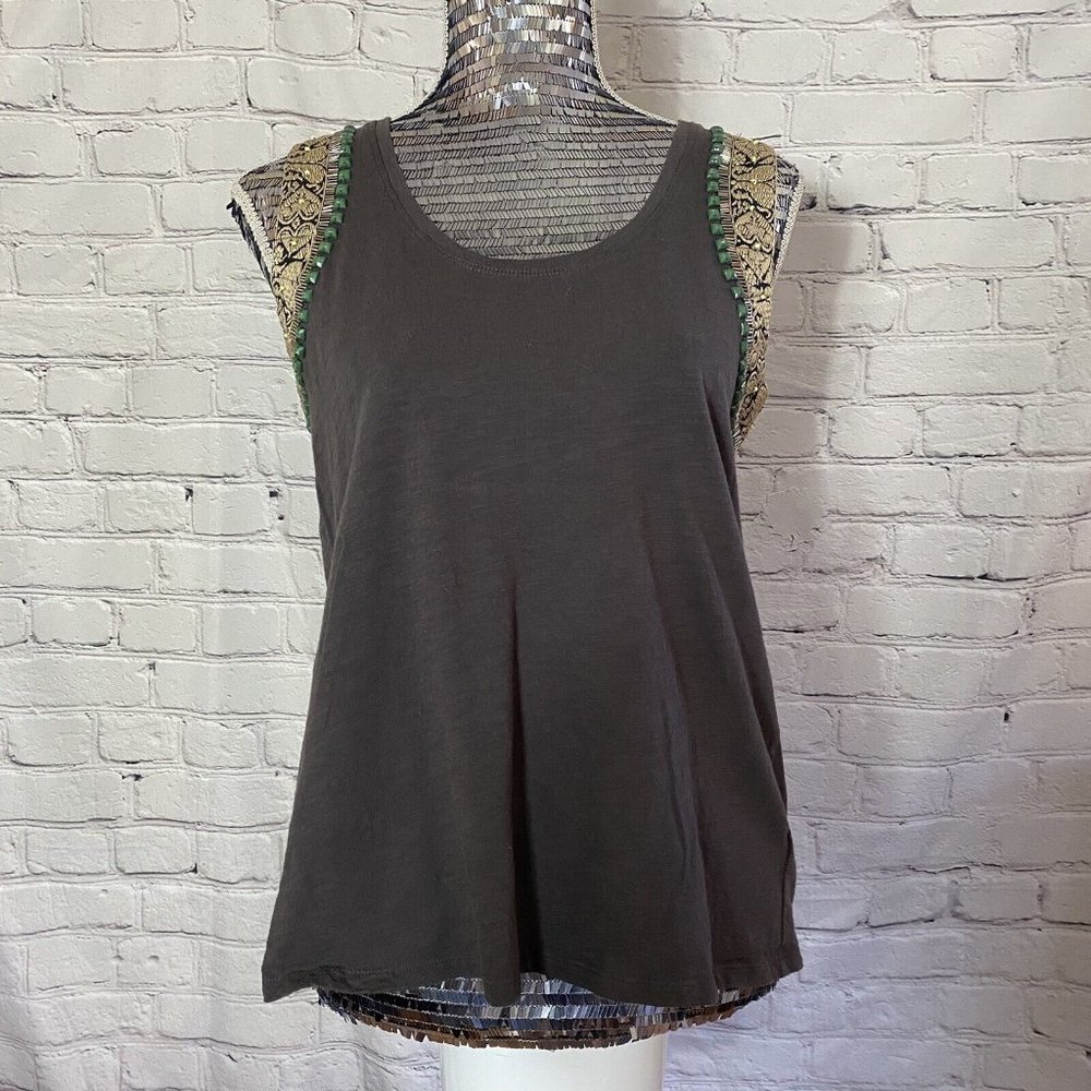 PRE-OWNED LUCY & LAUREL WOMEN'S BEADED TANK TOP- BROWN- SMALL